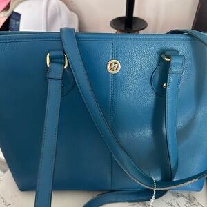 Elegant Blue Leather Tote Bag